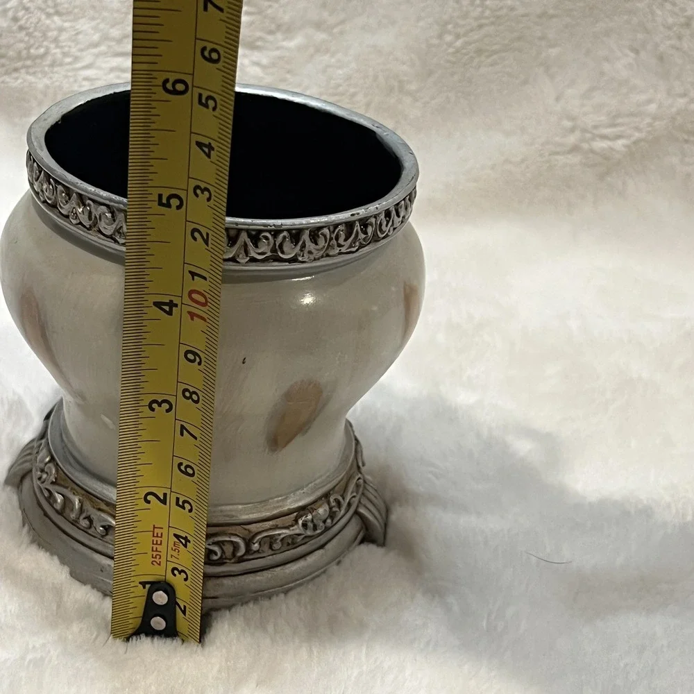 Marble Look Footed Tumbler Brown Great For Bathroom Organizer‎ EUC